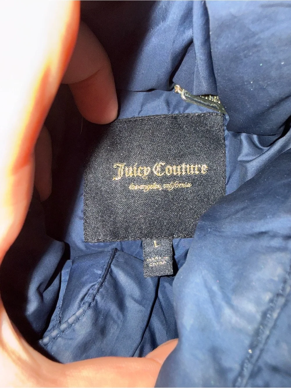 Juicy Couture Navy Quilted Puffer Coat with Faux Fur Hood - Picture 2 of 3